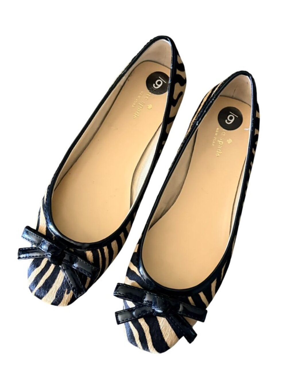 Kate Spade Zebra Print Black Bow Flats Size 6